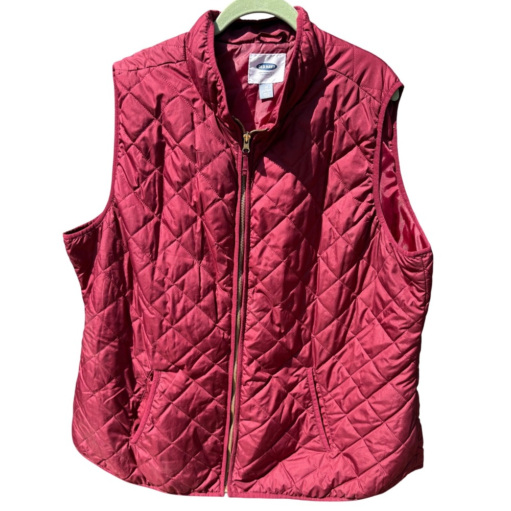 Old Navy Quilted Vest Burgundy Maroon Full Zip Pockets Women's Plus Size 3X